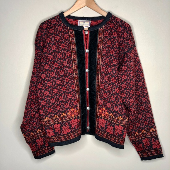 Dale of Norway Sweaters - Dale of Norway Cardigan Wool Red Black Sweater XL